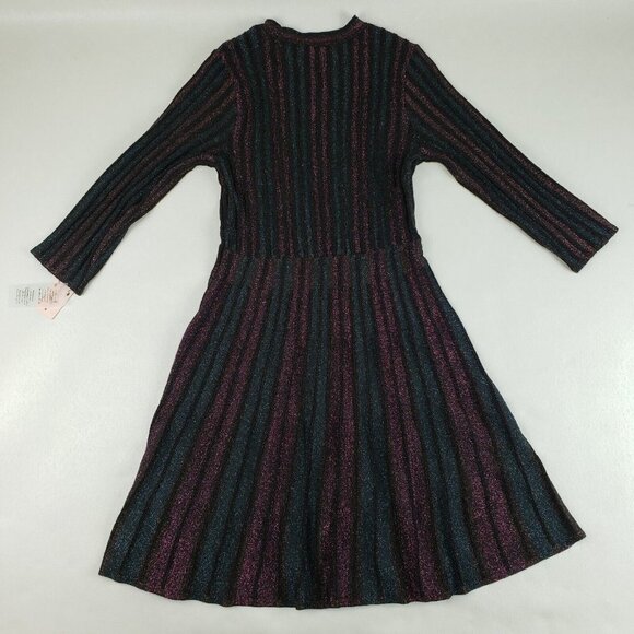 Nanette Lepore Metallic Fit Flare Dress Womens Medium Black Striped 3/4 Sleeve - Picture 8 of 15